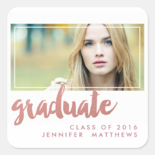 Brushed Rose Gold Photo 2016 Graduation Party Square Sticker