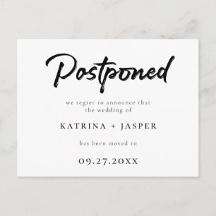 Brushed Script Postponed Wedding Announcement Postcard