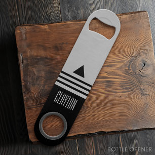 Brushed Silver and Black Manly Design Custom Name
