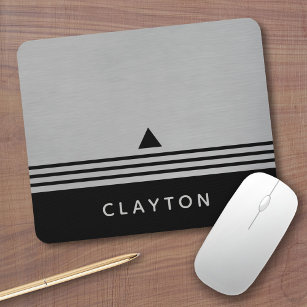 Brushed Silver and Black Manly Design Custom Name Mouse Mat