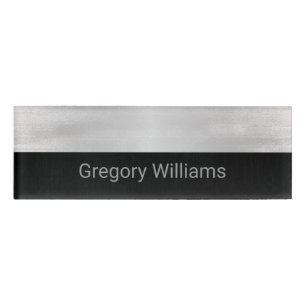 Brushed Silver and Black Metallic Look 2 Employee  Name Tag