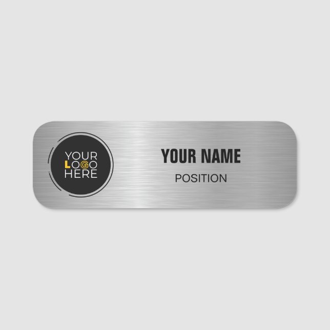 Brushed Silver, Custom Logo, Business Name Tag (Front)