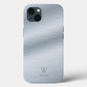 Brushed Silver Look Personalised Monogram iPhone 13 Case