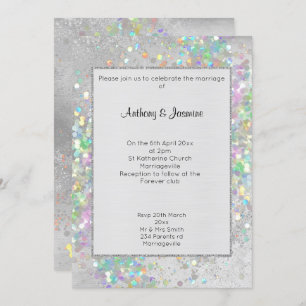BRUSHED SILVER MARBLE HOLOGRAPHIC PASTEL WEDDING INVITATION