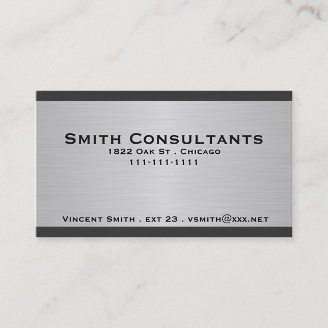 Brushed Silver Metallic and Black Border Business Card (Front)
