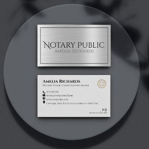 Brushed Silver Metallic Elegant Notary Public  Business Card