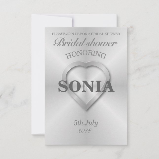 Brushed stainless steel wedding invitation (Front)
