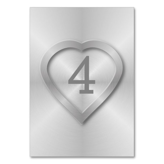 Brushed stainless steel wedding table number (Front)