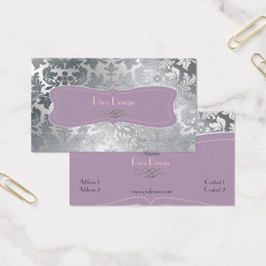 Brushed steel baroque damask business card
