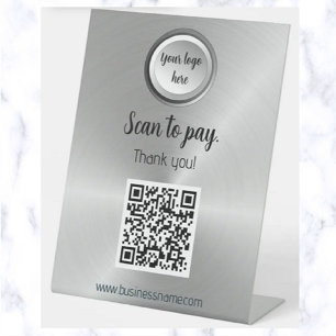 Brushed Steel Contactless QR Code Pay Here Pedestal Sign