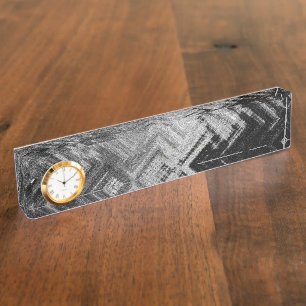 Brushed Steel Desk Nameplate with Clock