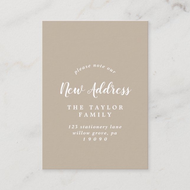Brushed Tan Change of Address Insert Card (Front)