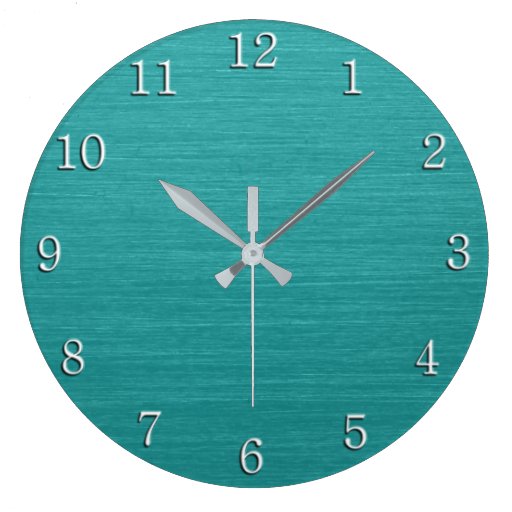 Image of Brushed Teal Metal Look kash001 with White Numbers Large Clock