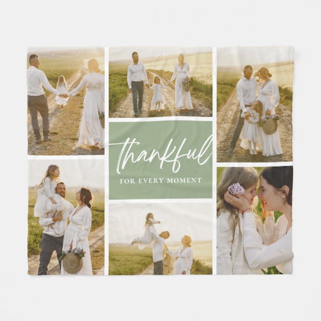Brushed Thankful Editable Colour Photo Collage Fle Fleece Blanket (Front (Horizontal))