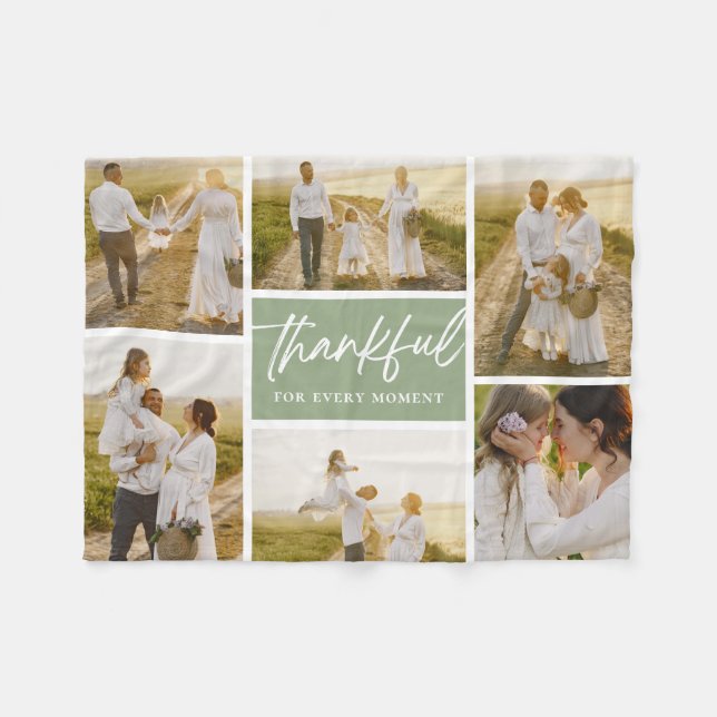 Brushed Thankful Editable Colour Photo Collage Fleece Blanket (Front (Horizontal))