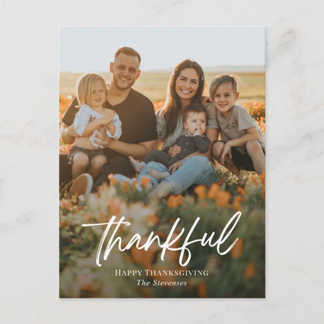 Brushed Thankful Thanksgiving Photo Card Postcard (Front)