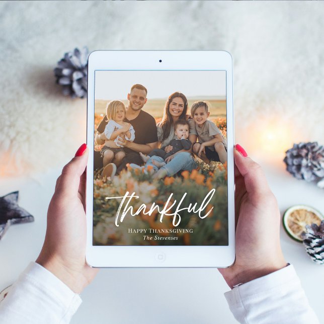 Brushed Thankful Thanksgiving Photo Cards (Creator Uploaded)