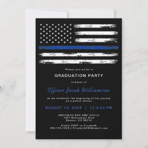 Brushed Thin Blue Line Police Office Graduation Invitation
