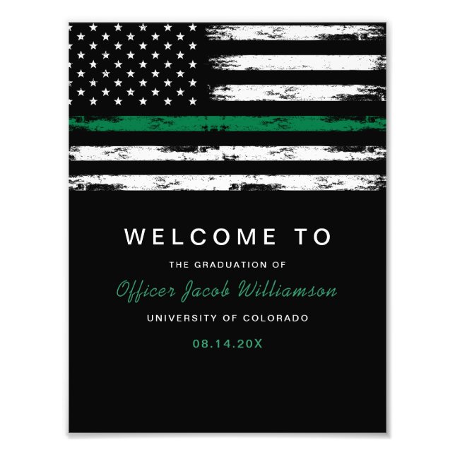 Brushed Thin Green Line Flag Retirement Photo Print (Front)