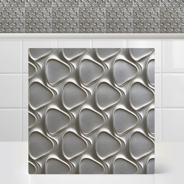 Brushed Titanium Interlocking Retro Metal Pattern Tile (Brushed Titanium Interlocking Retro Metal Pattern Ceramic Tile)
