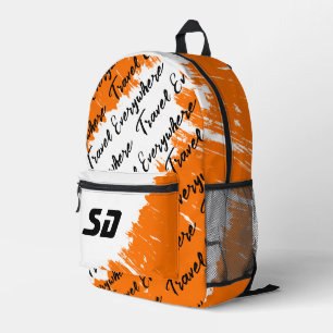 Brushed White Orange Black with Initials Printed Backpack