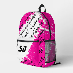 Brushed White Pink Black with Initials Printed Backpack