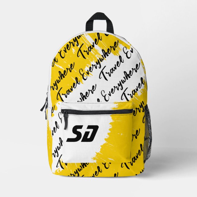 Brushed White Yellow Black with Initials  Printed Backpack (Front)