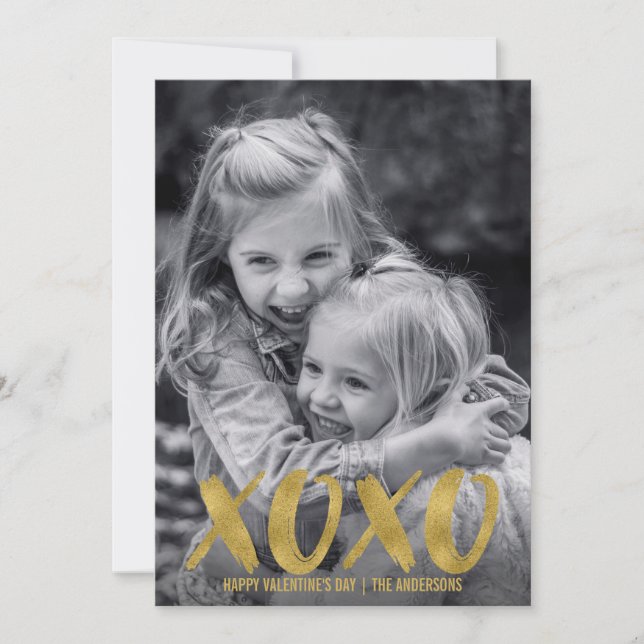 Brushed XOXO Gold Foil Valentine's Day Photo Card (Front)