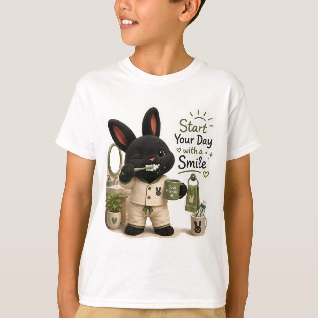 Brushing Teeth Bunny Sticker T-Shirt (Front)