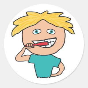 Brushing Teeth Classic Round Sticker