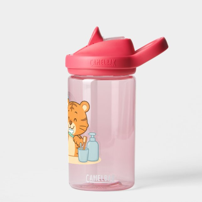 Brushing Tigers – Cute Morning Routine Water Bottle (Left)