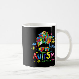 Brushstroke Autism Awareness Accept Love Messy Bun Coffee Mug