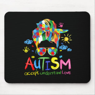 Brushstroke Autism Awareness Accept Love Messy Bun Mouse Mat