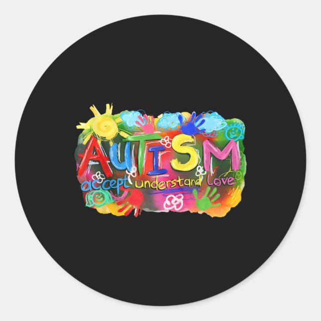Brushstroke Autism Awareness Accept Understand Lov Classic Round Sticker (Front)