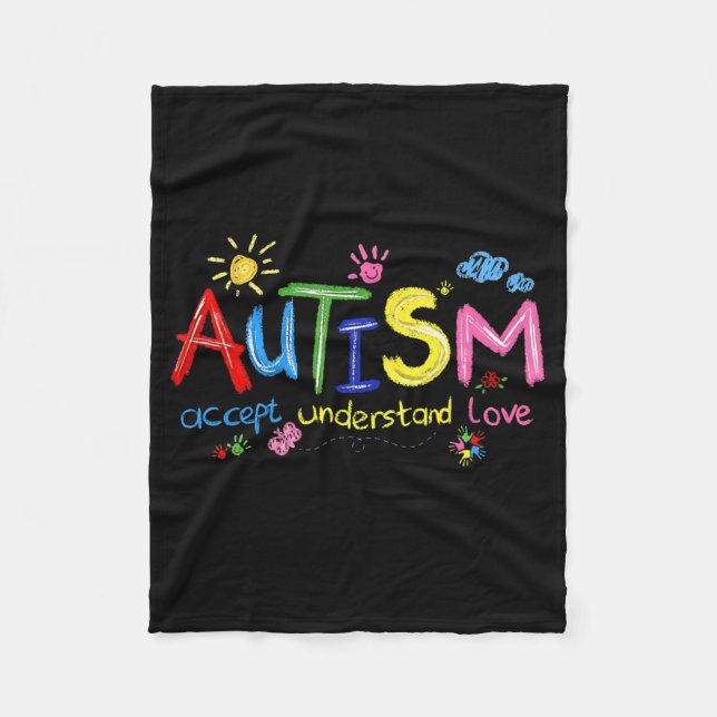 Brushstroke Autism Awareness Accept Understand Lov Fleece Blanket (Front)
