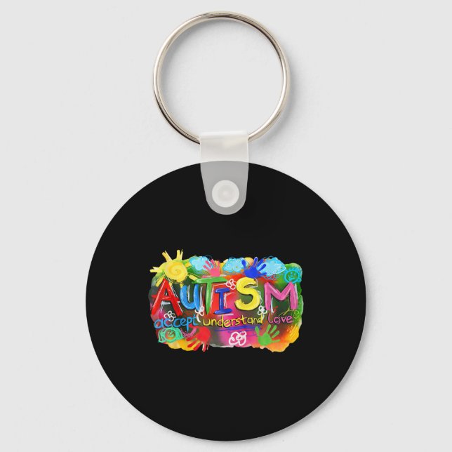 Brushstroke Autism Awareness Accept Understand Lov Key Ring (Front)
