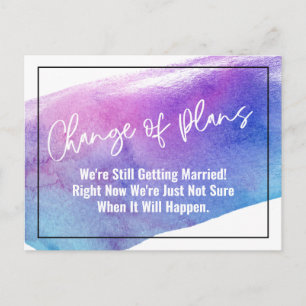 Brushstroke Change of Plans Postponed Wedding Postcard