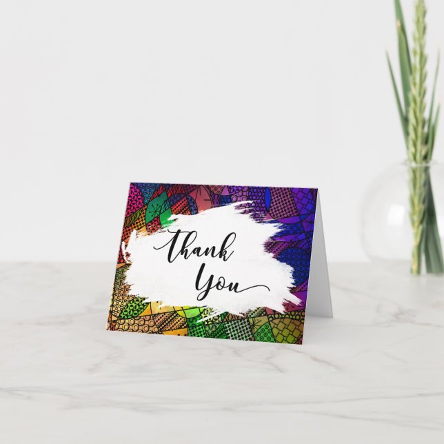 Brushstroke & Colourful Geometric Pattern Thank Yo You Card (Front)