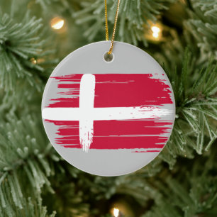 Brushstroke Denmark Flag Ceramic Tree Decoration