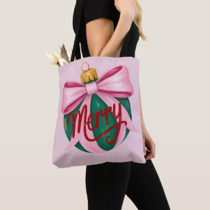 Brushstroke Ornament Preppy Xmas Coquette Xmas Tote Bag