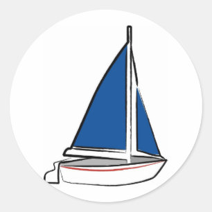 Brushstroke Ship with Blue Sail Classic Round Sticker