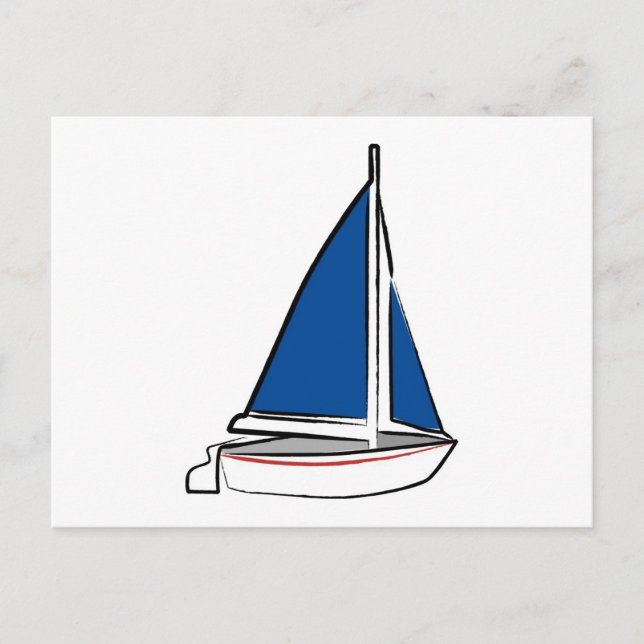 Brushstroke Ship with Blue Sail Postcard (Front)