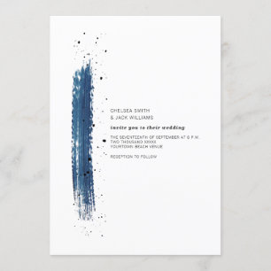 Brushstroke Speckle Blue Minimalist Modern Wedding Invitation