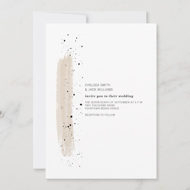 Brushstroke Speckle Pink Minimalist Modern Wedding Invitation (Front)