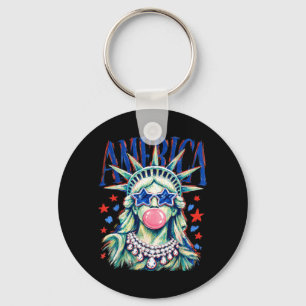 Brushstroke Statue Of Liberty Blowing Bubble Gum Key Ring