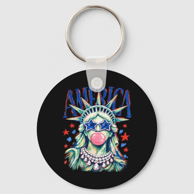 Brushstroke Statue Of Liberty Blowing Bubble Gum Key Ring (Front)