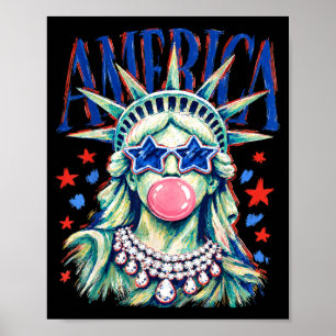 Brushstroke Statue Of Liberty Blowing Bubble Gum Poster