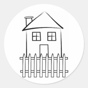 Brushstroke White Picket Fence House Classic Round Sticker