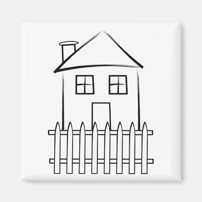 Brushstroke White Picket Fence House Magnet (Front)