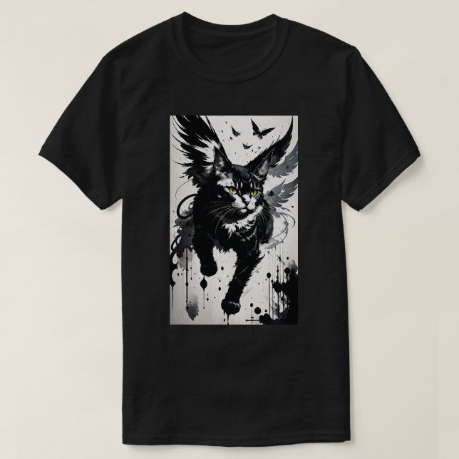 Brushstroke Winged Cat T-Shirt (Design Front)